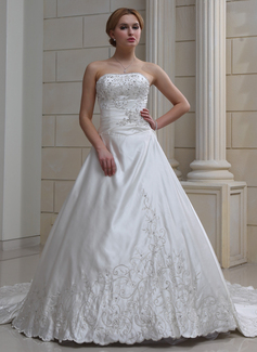Ball-Gown Sweetheart Royal Train Satin Wedding Dress With Embroidery Beadwork (002004478)