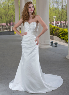 Sheath/Column Sweetheart Court Train Satin Wedding Dress With Ruffle Beadwork (002001175)