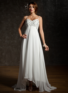 Empire Sweetheart Asymmetrical Chiffon Wedding Dress With Ruffle Lace Beadwork Sequins (002001659)