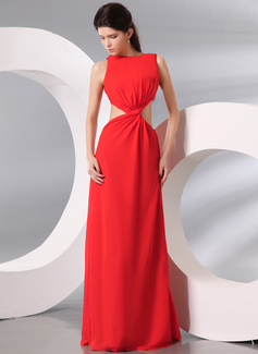 A-Line/Princess Scoop Neck Floor-Length Chiffon Evening Dress With Ruffle (017014000)
