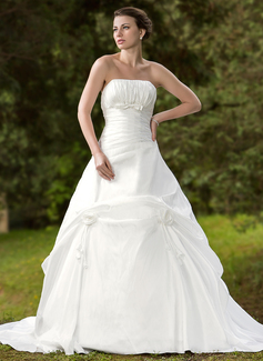 Ball-Gown Strapless Chapel Train Taffeta Wedding Dress With Ruffle (002001255)