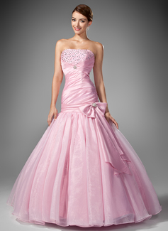 Mermaid Strapless Floor-Length Taffeta Organza Prom Dress With Ruffle Beading Sequins (018004953)