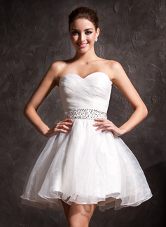 A-Line/Princess Sweetheart Short/Mini Organza Wedding Dress With Ruffle Beadwork Sequins (002011383)