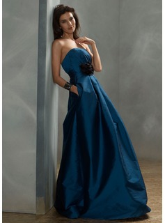 Brilliant A-Line/Princess Strapless Sweep Train Taffeta Bridesmaid Dress With Ruffle (007004312)