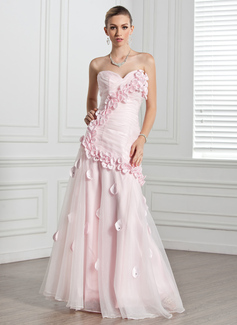 A-Line/Princess Sweetheart Floor-Length Organza Evening Dress With Ruffle Flower(s) (017005271)