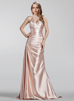Sheath Sweetheart Sweep Train Charmeuse Evening Dress With Ruffle Beading (017020330)