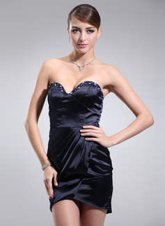 Sheath Sweetheart Short/Mini Charmeuse Cocktail Dress With Beading (016020740)