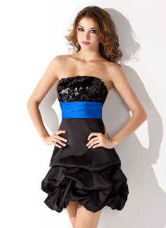 Empire Strapless Short/Mini Satin Sequined Homecoming Dress With Ruffle Sash (022010571)