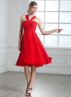 Empire V-neck Knee-Length Chiffon Cocktail Dress With Ruffle (016002435)