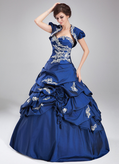 Ball-Gown Sweetheart Floor-Length Taffeta Quinceanera Dress With Ruffle Lace Beading (021004677)