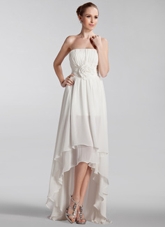 A-Line/Princess Strapless Asymmetrical Chiffon Wedding Dress With Ruffle Flower(s) (002024297)