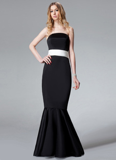Mermaid Strapless Sweep Train Satin Bridesmaid Dress With Sash (007001773)