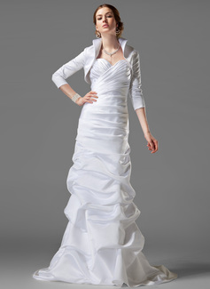 Sheath/Column Sweetheart Court Train Satin Wedding Dress With Ruffle (002001182)