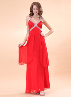 A-Line/Princess Halter Floor-Length Chiffon Holiday Dress With Ruffle Beading (020014398)