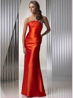 Charming Sheath Strapless Sweep Train Charmeuse Evening Dresses with Ruffle  Beading (017002275)
