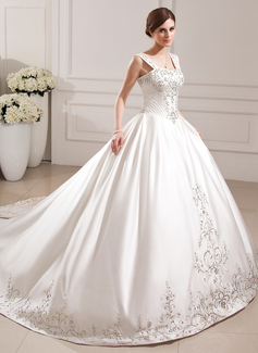 Ball-Gown Sweetheart Cathedral Train Satin Wedding Dress With Embroidery Beadwork Sequins (002012772)