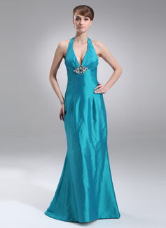 Mermaid Halter Sweep Train Taffeta Prom Dress With Ruffle Beading (018002493)