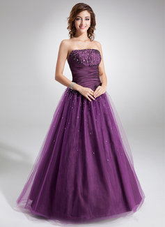 Ball-Gown Strapless Floor-Length Taffeta Tulle Quinceanera Dress With Ruffle Beading (021004574)