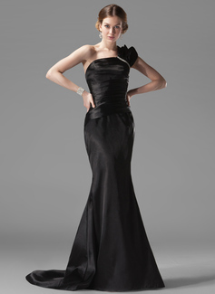 Mermaid One-Shoulder Court Train Charmeuse Evening Dresses With Ruffle  Beading (017002536)