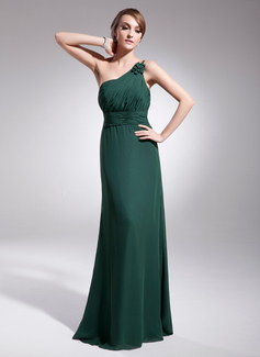 Sheath One-Shoulder Floor-Length Chiffon Evening Dress With Ruffle (017014567)