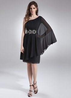 A-Line/Princess One-Shoulder Knee-Length Chiffon Cocktail Dress With Ruffle Beading (016008400)