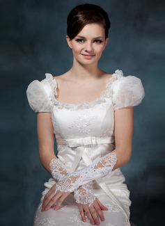 Elastic Satin Beadings Lace Elbow Gloves (014020516)