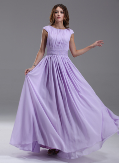 A-Line/Princess Scoop Neck Floor-Length Chiffon Kate Middleton Style With Ruffle Beading (044007571)