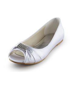 Satin Flat Heel Peep Toe Flats Wedding Shoes With Rhinestone (047014110)