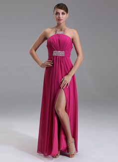 Empire Halter Floor-Length Chiffon Prom Dress With Ruffle Beading (018002469)