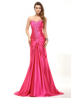 Mermaid Sweetheart Sweep Train Charmeuse Evening Dress With Ruffle Beading Sequins (017016055)