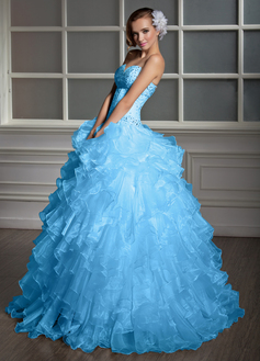 Ball-Gown Sweetheart Floor-Length Organza Quinceanera Dress With Beading (021020619)
