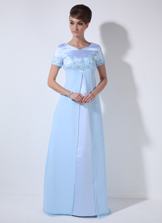 Empire V-neck Floor-Length Chiffon Satin Maternity Bridesmaid Dress With Beading (045025997)