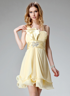 A-Line/Princess One-Shoulder Short/Mini Chiffon Charmeuse Homecoming Dress With Ruffle Beading (022004400)