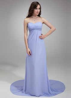 Empire Sweetheart Court Train Chiffon Evening Dress With Ruffle Beading (017018815)