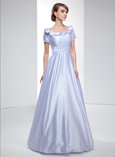 A-Line/Princess Off-the-Shoulder Floor-Length Charmeuse Evening Dress With Ruffle (017022531)