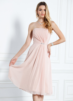 A-Line/Princess Strapless Knee-Length Chiffon Bridesmaid Dress With Ruffle Beading (007000916)