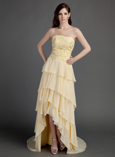 A-Line/Princess Strapless Asymmetrical Chiffon Prom Dress With Beading Appliques (018015682)