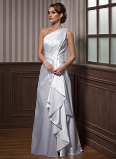 A-Line/Princess One-Shoulder Floor-Length Charmeuse Evening Dress With Ruffle (017021116)