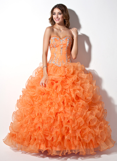 Ball-Gown Sweetheart Floor-Length Organza Quinceanera Dress With Lace Beading Sequins (021004706)