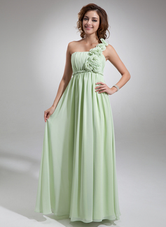 Empire One-Shoulder Floor-Length Chiffon Holiday Dress With Ruffle Flower(s) (020016722)
