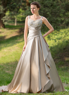 Ball-Gown Sweetheart Court Train Satin Wedding Dress With Ruffle Lace Beadwork (002024696)
