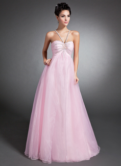 Empire V-neck Floor-Length Organza Holiday Dress With Ruffle Beading (020015074)