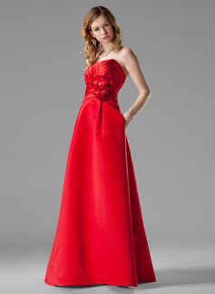 Empire Sweetheart Floor-Length Satin Bridesmaid Dress With Ruffle Beading Flower(s) (007000935)