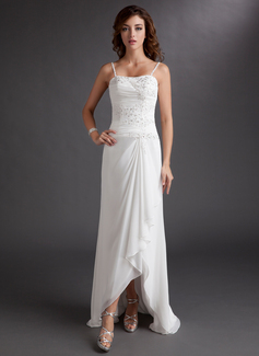 Sheath/Column Sweetheart Asymmetrical Chiffon Wedding Dress With Ruffle Lace Beadwork Sequins (002012020)