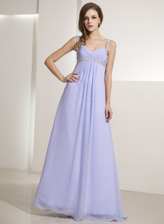 A-Line/Princess V-neck Floor-Length Chiffon Holiday Dress With Ruffle Beading (020014196)