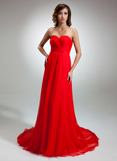A-Line/Princess Sweetheart Watteau Train Chiffon Evening Dress With Ruffle (017016345)
