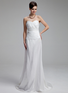 Sheath/Column Sweetheart Sweep Train Taffeta Wedding Dress With Ruffle Beadwork (002012165)