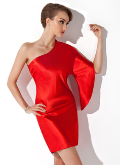 Sheath One-Shoulder Short/Mini Charmeuse Cocktail Dress (016021171)