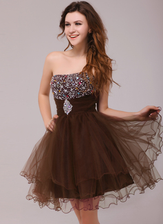 A-Line/Princess Sweetheart Short/Mini Tulle Cocktail Dress With Ruffle Beading (016013978)