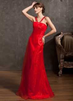 Empire V-neck Floor-Length Organza Evening Dress With Beading (017014835)